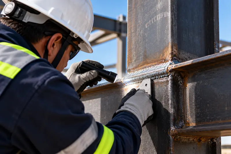 Inspección de soldadura en estructura metálica